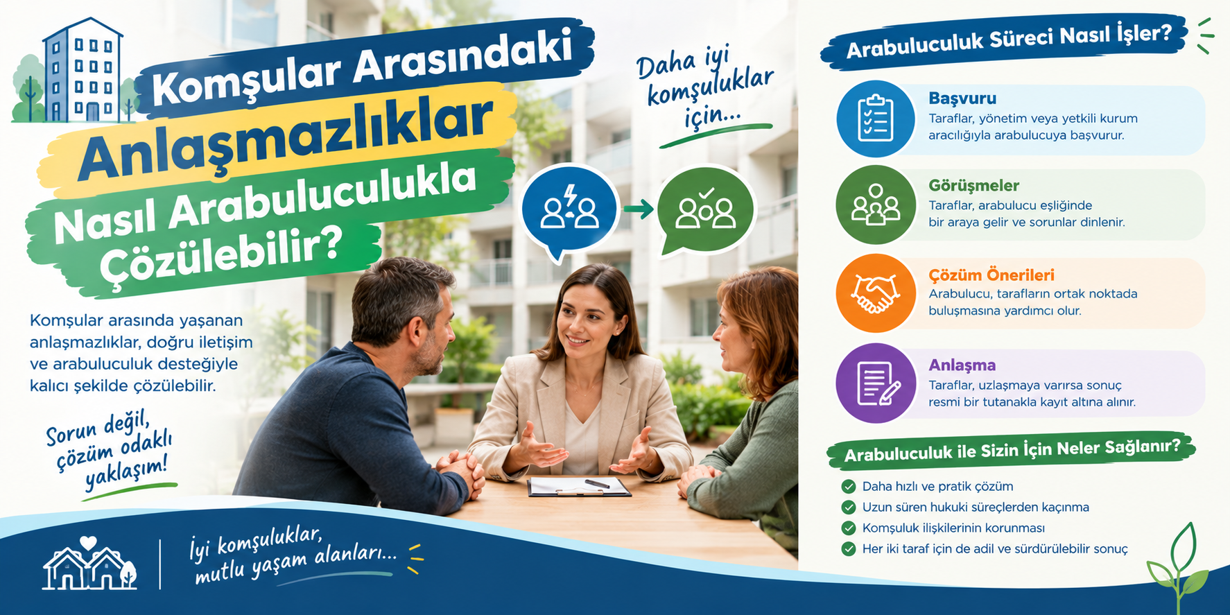 Komşular arasındaki anlaşmazlıkların arabuluculuk ve apartman yönetimi desteğiyle çözülmesi